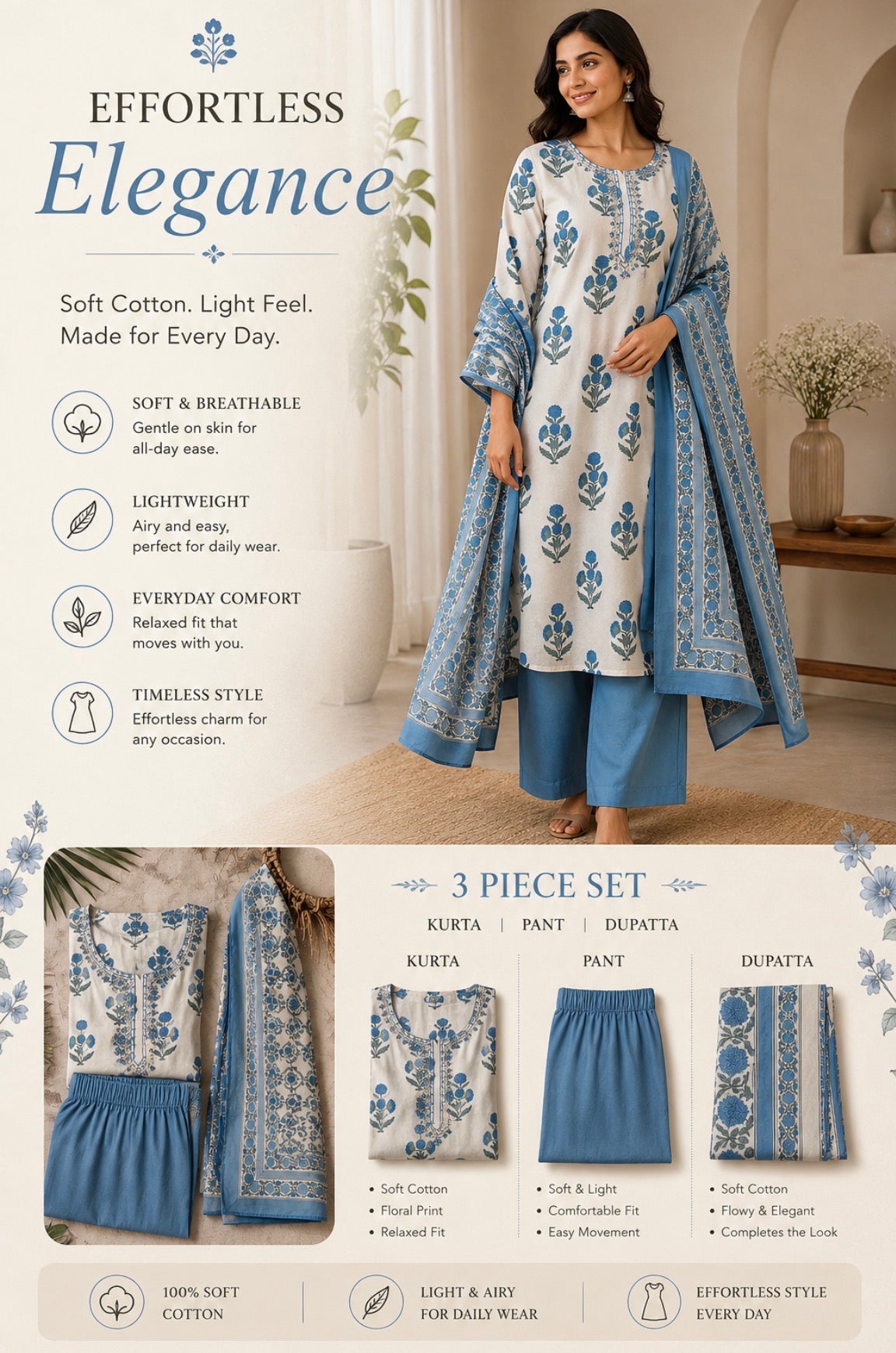 Blue Soft Cotton suit