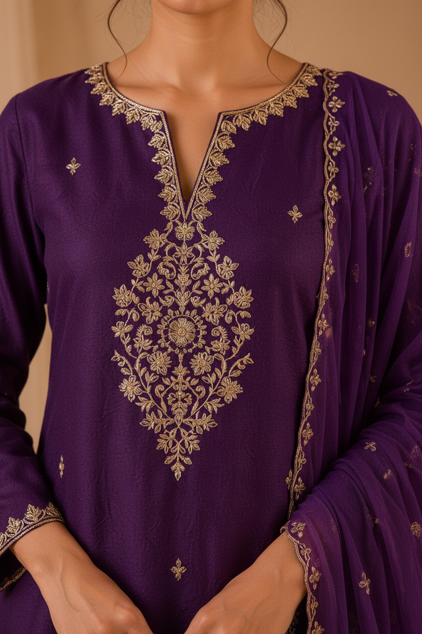 Purple Dola silk suit