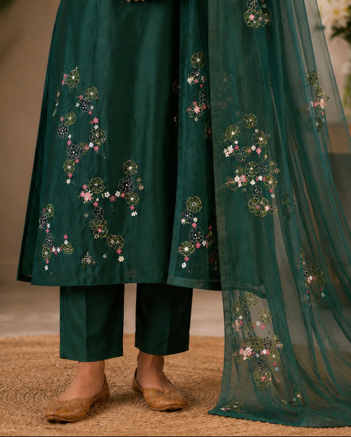 Bottle Green MulChanderi suit