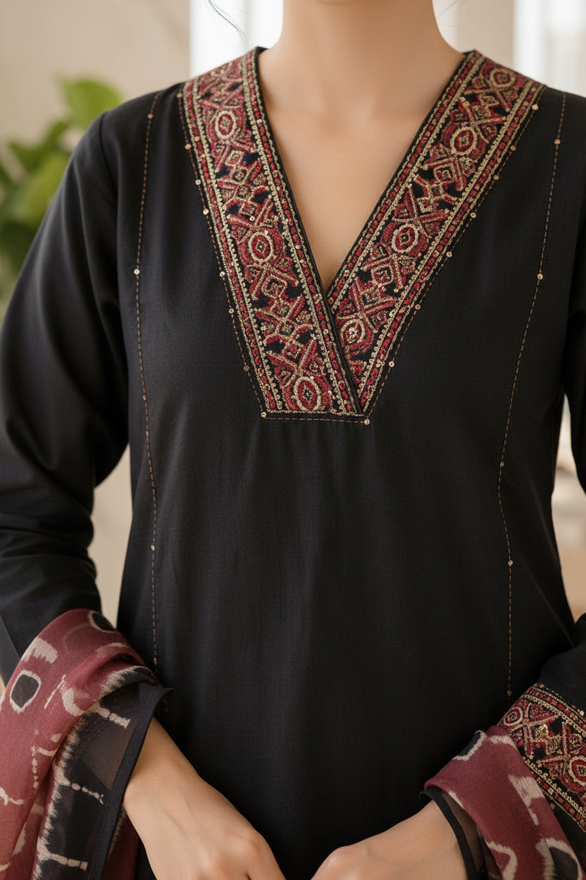 Black and rust cotton suit