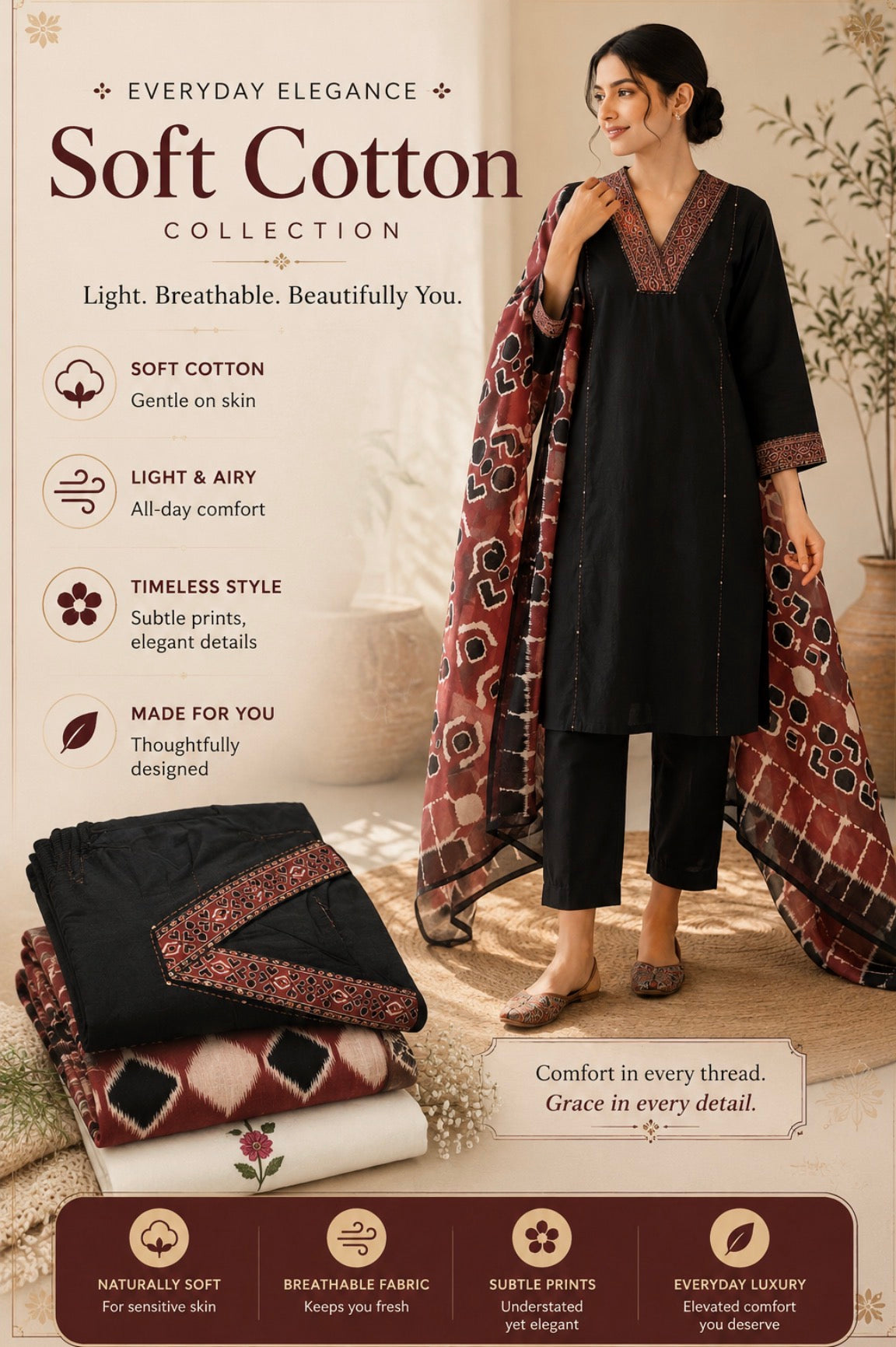 Black and rust cotton suit