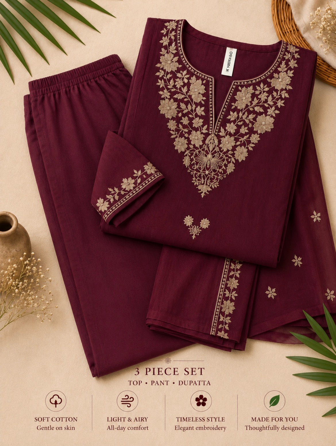 Maroon cotton suit