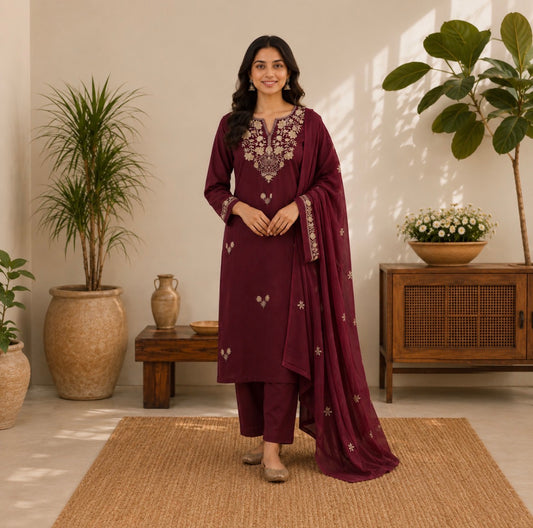 Maroon cotton suit
