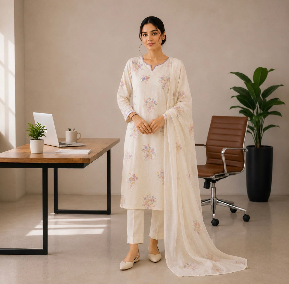 Cream Cotton suit