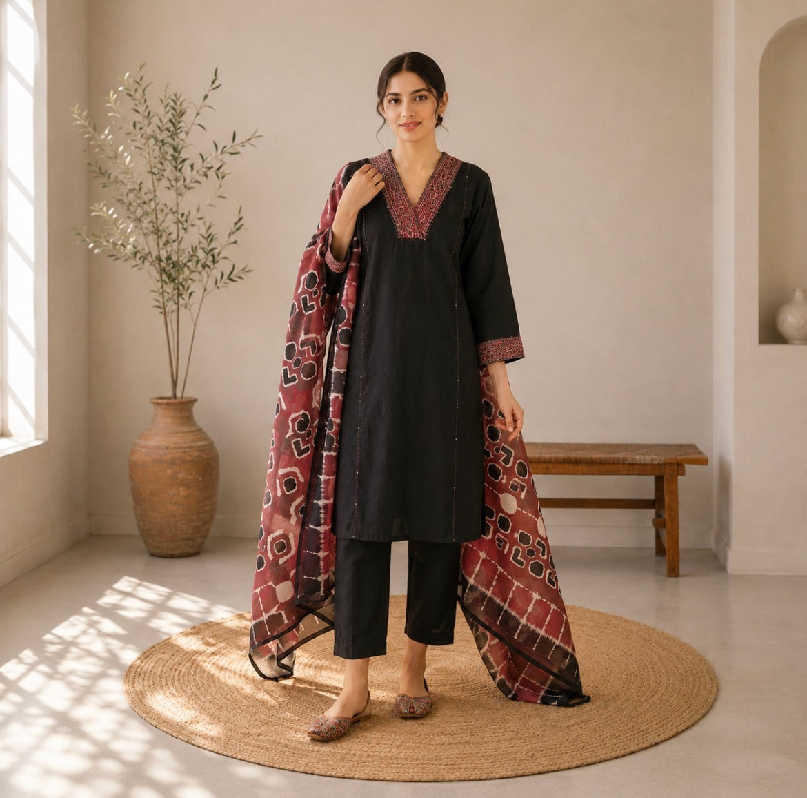 Black and rust cotton suit