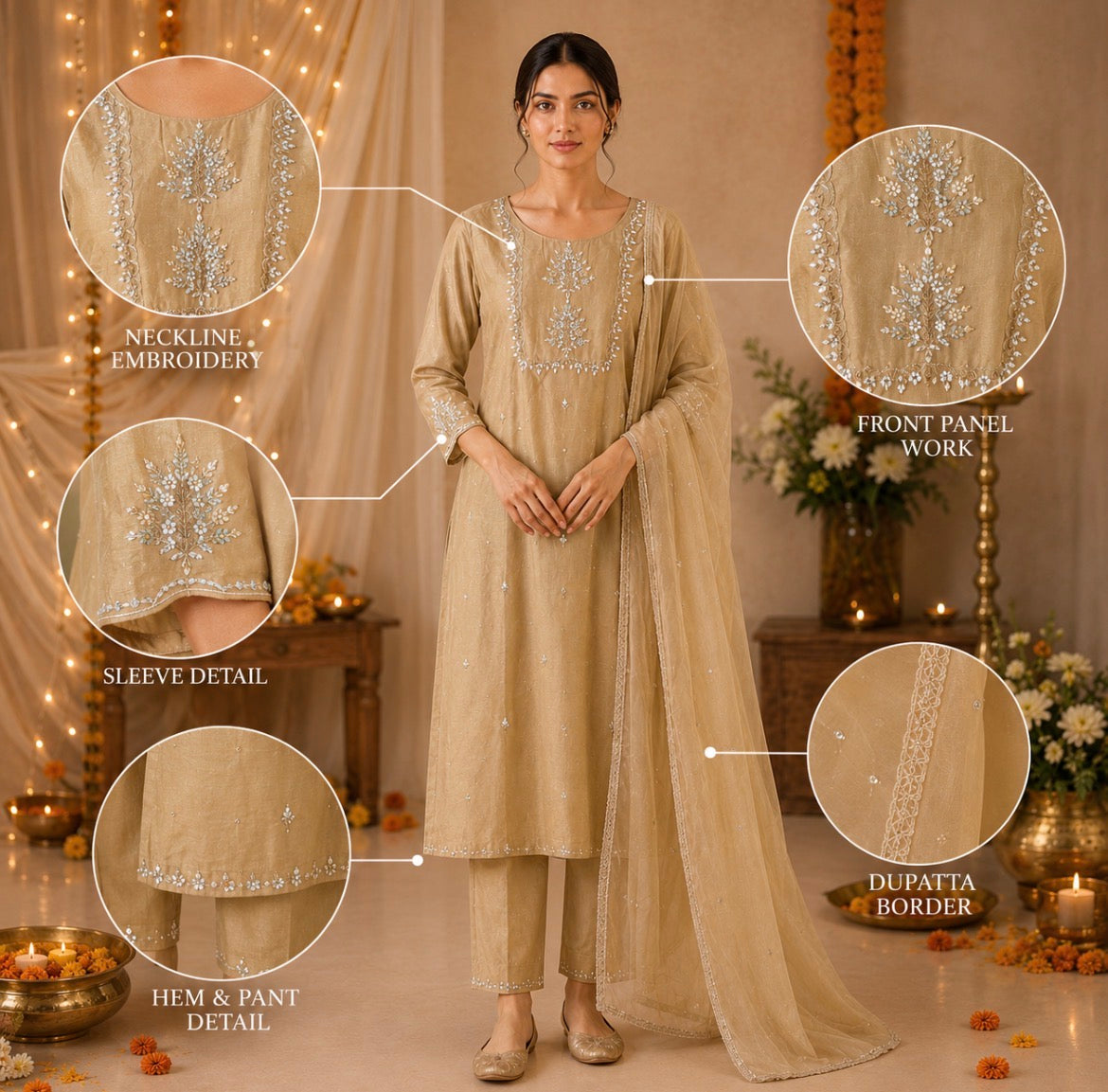 Beige Dola Silk Suit