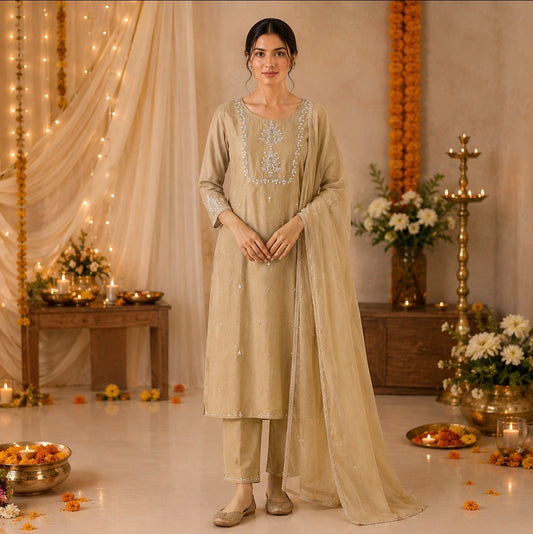 Beige Dola Silk Suit