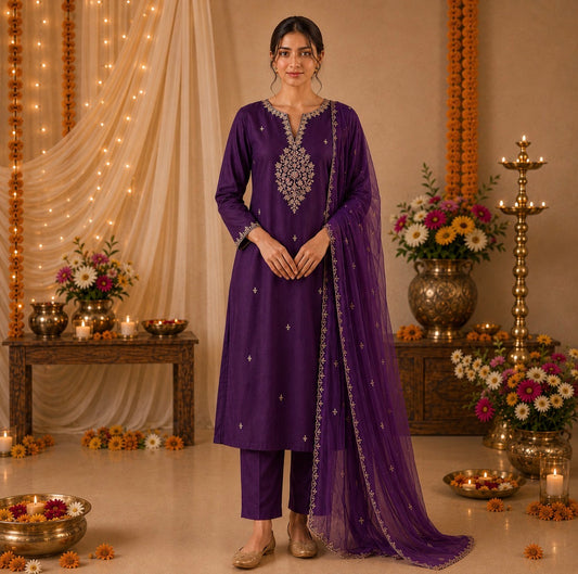 Purple Dola silk suit