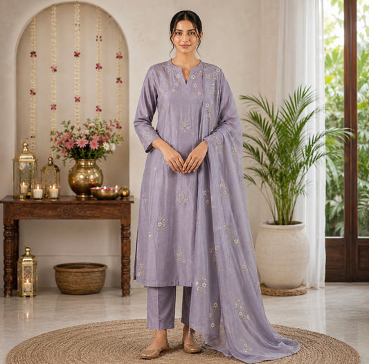 Greyish Lavender Mul Chanderi