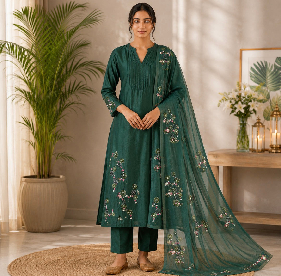 Bottle Green MulChanderi suit