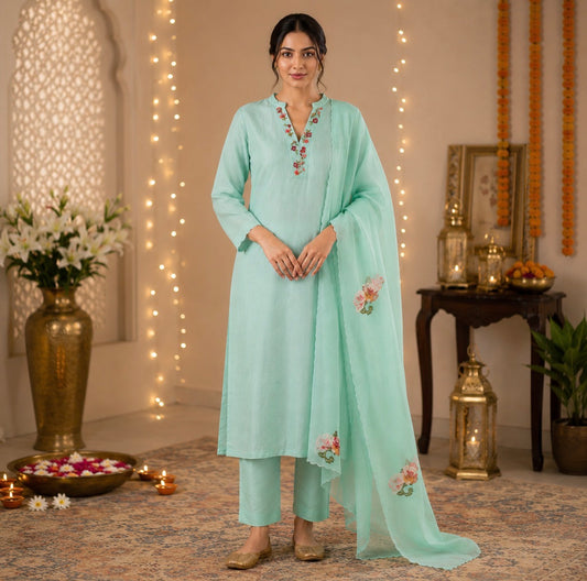 Light Green Mul Chanderi