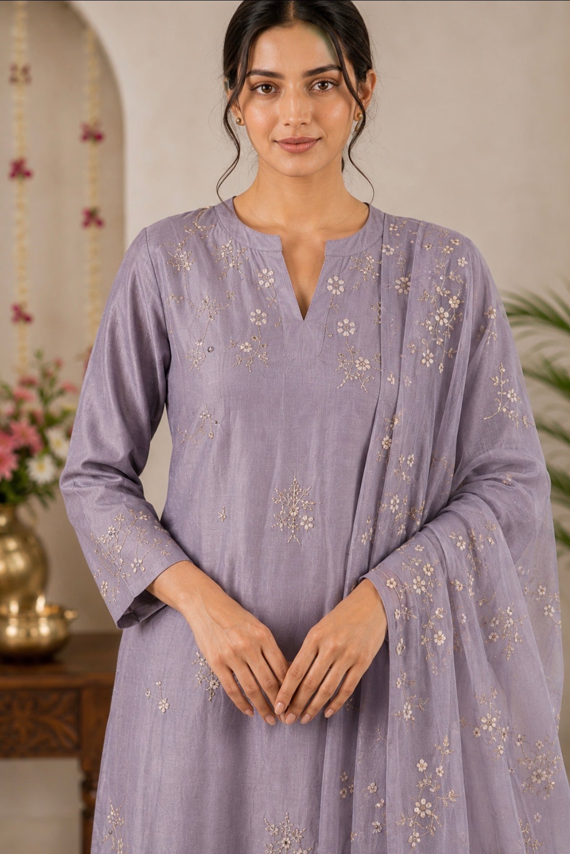 Greyish Lavender Mul Chanderi