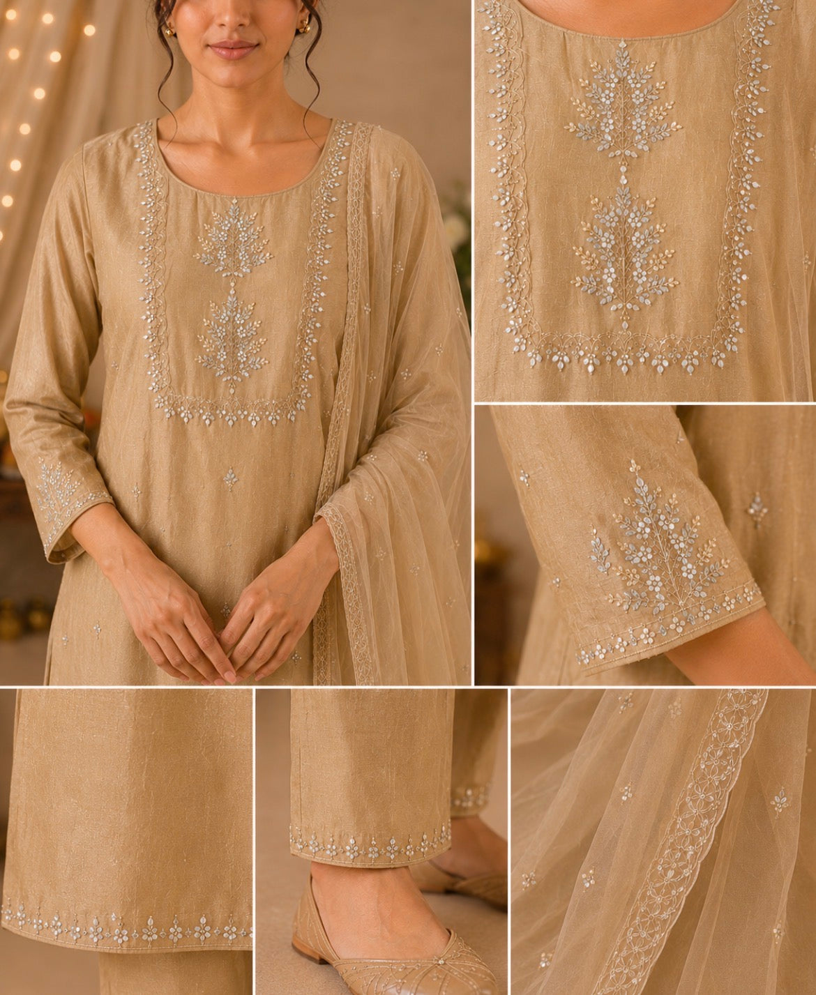 Beige Dola Silk Suit