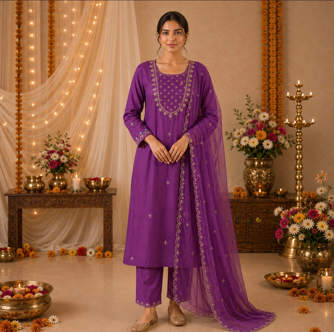 Purple mul chanderi