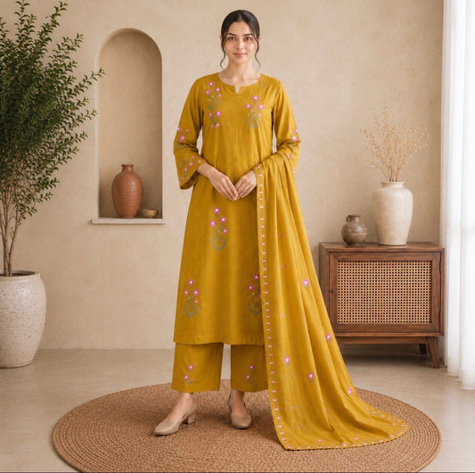 Embroidered floral motifs Handwork Salwar - swayamkartha.com