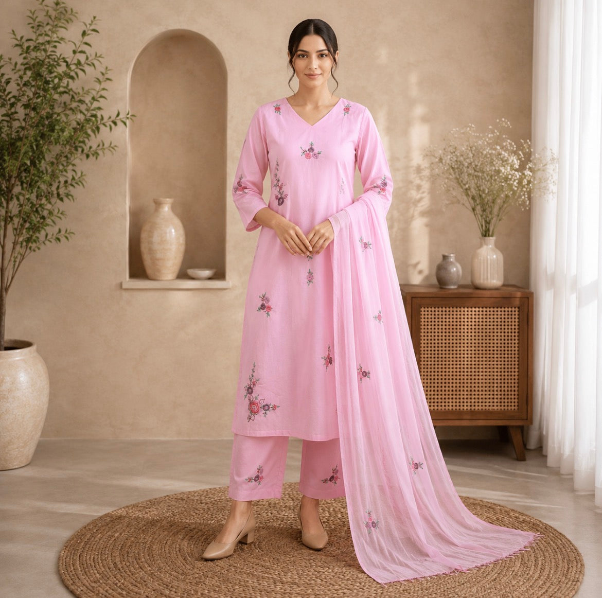 Baby Pink HandWork Suit