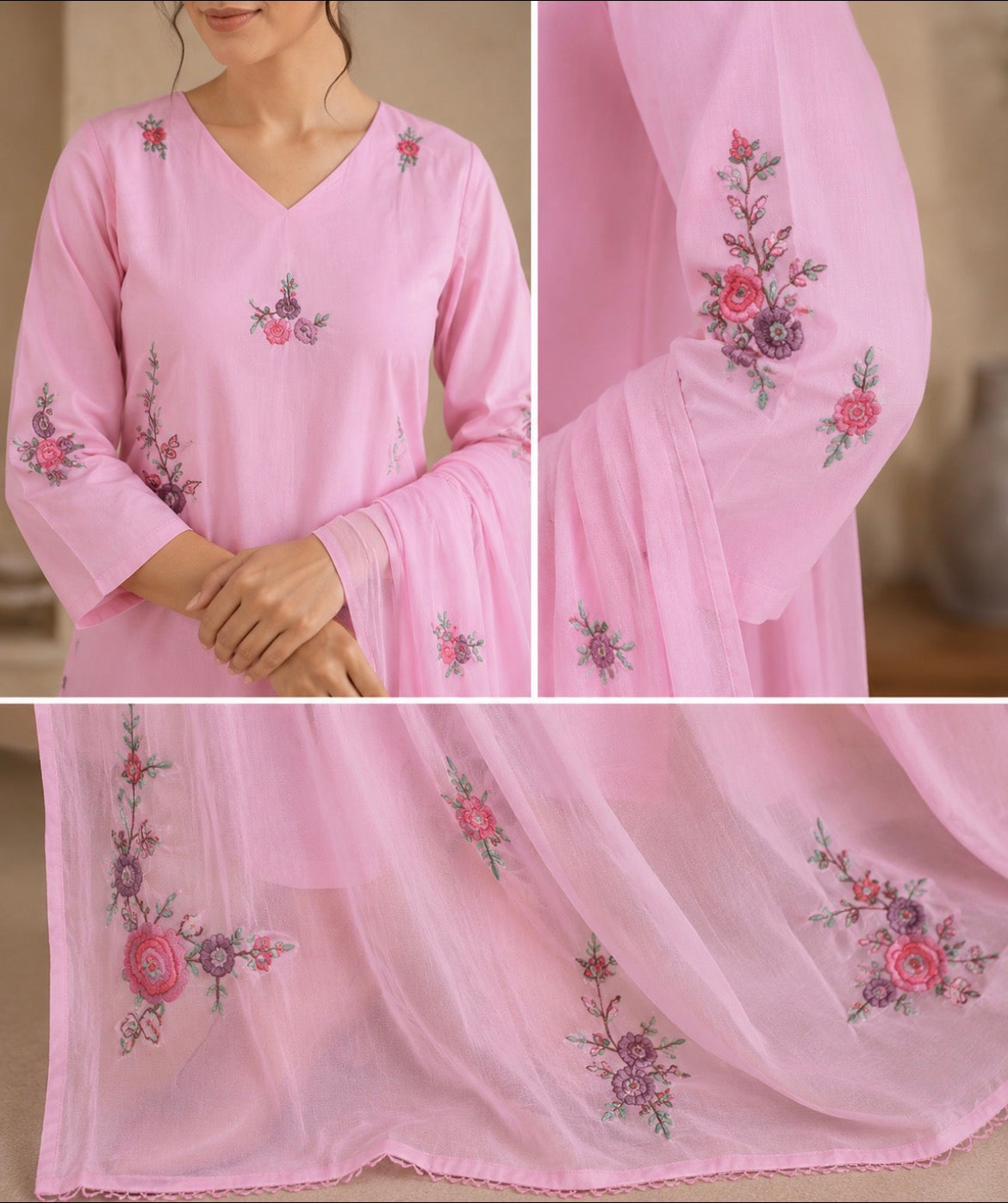 Baby Pink HandWork Suit